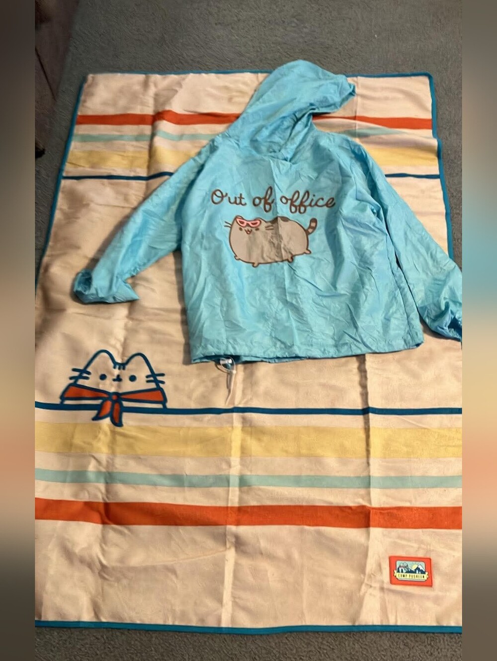 Pusheen Camp Roll Up Picnic Blanket With Rain Jacket Set - Out Of Office